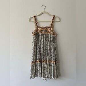 Free People Floral Mini Dress - Cream and Orange XS